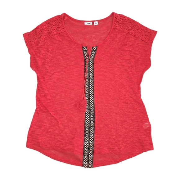 Cato Tops - Cato Orange Short Sleeve V Neck Embroidered Top Size XL